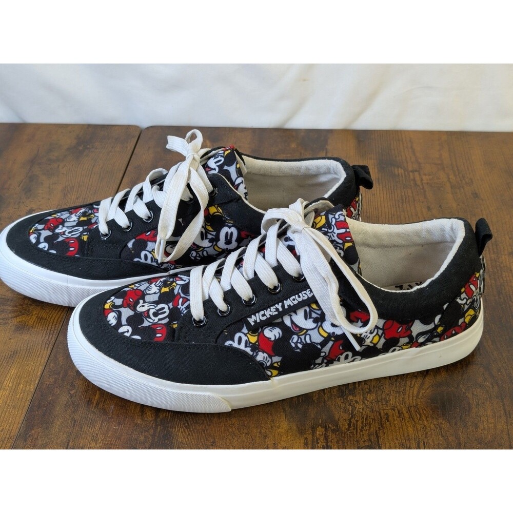 Ground Up Disney Mickey Mouse Men's Sneakers Size 9 Low Top Black Canvas Shoes
